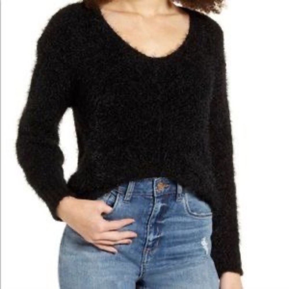 NWT BP Vneck Eyelash Chenille Sweater Black XSmall